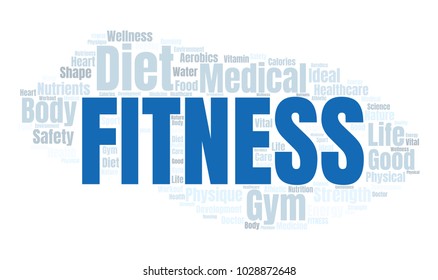 Fitness Word Cloud. Vector Collage Made of Popular Tags on Wellness Theme