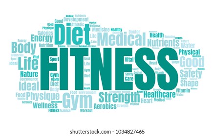 Fitness Word Cloud. Vector Collage Made of Popular Tags on Wellness Theme