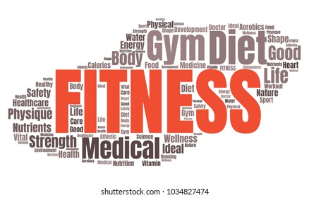 Fitness Word Cloud. Vector Collage Made of Popular Tags on Wellness Theme