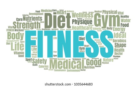 Fitness Word Cloud. Vector Collage Made of Popular Tags on Wellness Theme