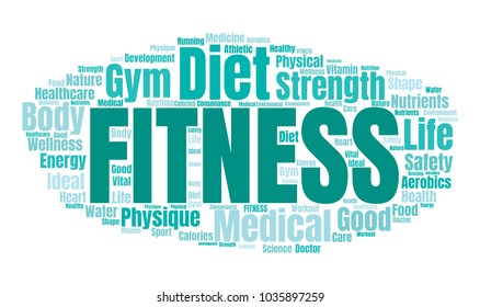 Fitness Word Cloud. Vector Collage Made of Popular Tags on Wellness Theme
