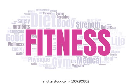 Fitness Word Cloud. Vector Collage Made of Popular Tags on Wellness Theme