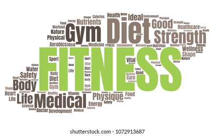 Fitness Word Cloud. Vector Collage Made of Popular Tags on Wellness Theme