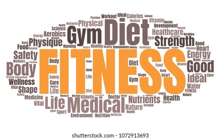 Fitness Word Cloud. Vector Collage Made of Popular Tags on Wellness Theme