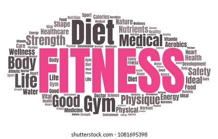 Fitness Word Cloud. Vector Collage Made of Popular Tags on Wellness Theme