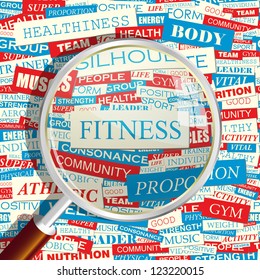 FITNESS. Word collage. Vector seamless illustration.