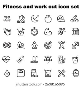 Fitness and work out editable vector icon set illustration 