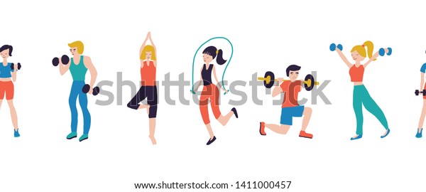 Fitness Workout Characters Seamless Vector Illustration Stock Vector ...