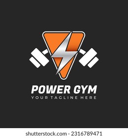 Fitness workout club logo. Power symbol with dumbbells logo emblem vector design
