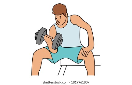 Fitness workout gym, line art color illustration