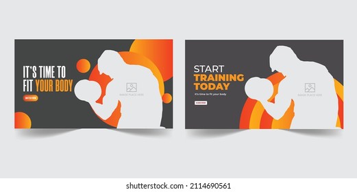 Fitness workout gym video thumbnail or web banner design template