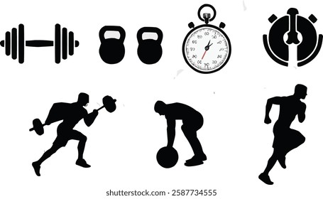 Fitness and Workout Icons set collection black