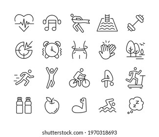 Fitness and Workout Icons- Vector Line Icons. Editable Stroke. Vector Graphic