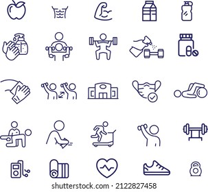 Fitness and Workout Outline Icons Editable Stoke