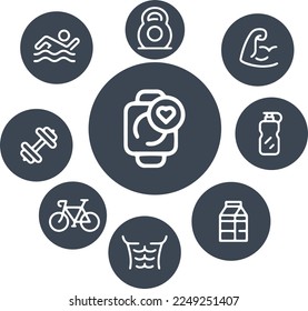 Fitness and  Workout Outline Icons vector design
