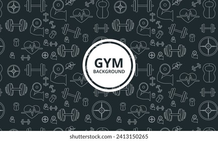 Fitness and Workout Seamless Pattern and Background with Line Icons