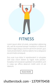 Fitness workout and sport, body building, man lifting weight vector. Bicep muscles pumping, healthy lifestyle and physical activity, gym training