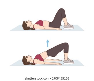 Fitness and Workout. A woman is doing sports exercises. Buttock bridge. Workout for the buttocks. Fitness for weight loss.	