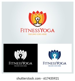 Fitness yoga logo design template. vector illustration