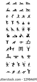 Fitness, yoga, sport icon set, sign, clip art, pictogram. Black and white, silhouette.
