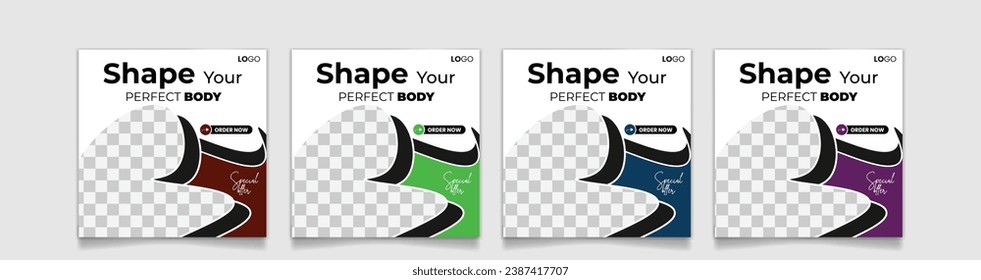Fitness, Yoga, Sports Social Media Post square banner and Web Banner Template Collection with Unique Style