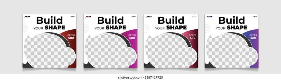 Fitness, Yoga, Sports Social Media Post square banner and Web Banner Template Collection with Unique Style