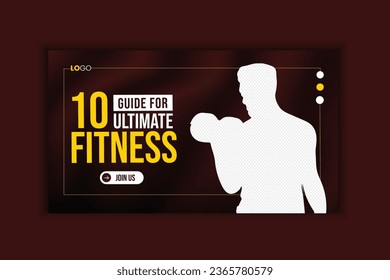 Fitness YouTube  thumbnail design Fitness gym customizable video thumbnail. Video cover photo template for YouTube channel. 