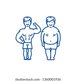 Fitness,before and  line icon concept. Fitness,before and  flat  vector symbol, sign, outline illustration.