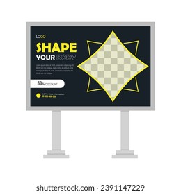 FitnessZYM billboard design template with black background.