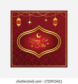 Fitr Eid greeting card in Arabic calligraphy translated: we congratulate you on the Fitr Eid. Islamic celebration of ending of Ramadan.