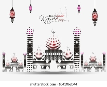 Idu’l Fitr Mosque and Masjid for Muslim community festival Ramadan Kareem with Beautiful greeting card design and background vector illustration EPS 10.