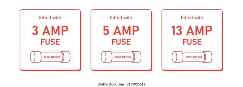Fitted with 3, 5, 13 AMP Fuse labels.  Line icon set. Electronic element. Vector