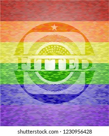 Fitted emblem on mosaic background with the colors of the LGBT flag
