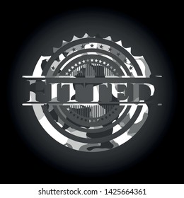 Fitted grey camo emblem. Vector Illustration.