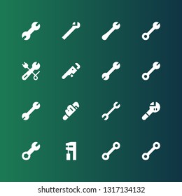 fitter icon set. Collection of 16 filled fitter icons included Wrench