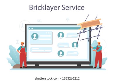 Fitter or installer online service or platform. Industrial builder at the construction site. Professional workers constructing home. Vector illustration