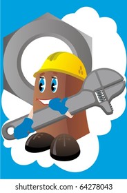 Fitter plumber with adjustable wrench against the nut