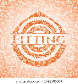 Fitting abstract emblem, orange mosaic background