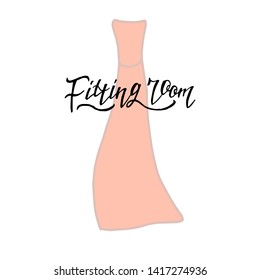 Fitting room  icon with rose dress. Hand drawing illustration.- Vector.
