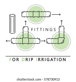Fittings for drip irrigation. Vector illustration.