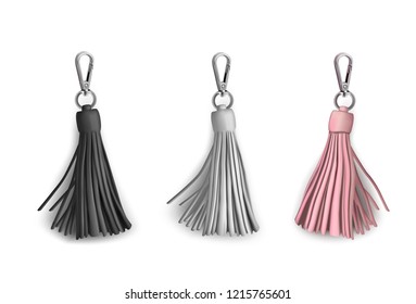 Fittings for women's handbag. Decorative pendant tassel. Black, white, beige.