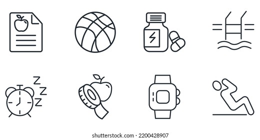 Fittness icons set .  Fittness pack symbol vector elements for infographic web