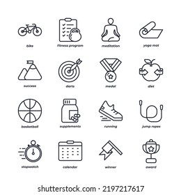 Fittness Line Icons Set, Outline Vector Symbol Collection, Linear Style Pictogram Pack. Signs, Logo Illustration.