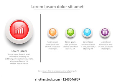 Five 3D colorful marble circle topics for website presentation cover poster vector design infographic illustration concept