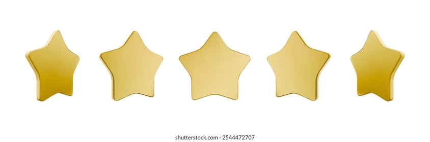 Cinco estrellas de oro de Vector realistas 3d aisladas en el concepto de ting y revisión de fondo blanco
