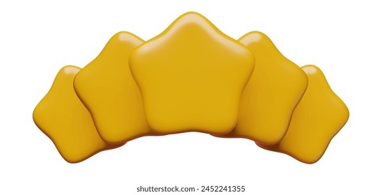 Five 3d stars in crown shape. Review or rating icon minimal cartoon three dimensional style vector illustration on white background.