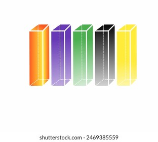 five 3d vector blocks of red, blue, black, green and yellow colors on a white background