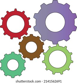 A Five (5) Gear Train - Mechanical Illustration - Concept - Icon 