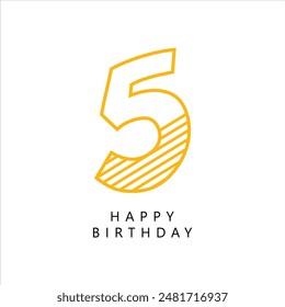 Five, 5 Logo, 5th Happy birthday, 5th years anniversary, Five Birthday handwritten. Happy Birthday card.