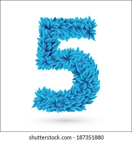 Five 5 number. Blue font vector element isolated on white.